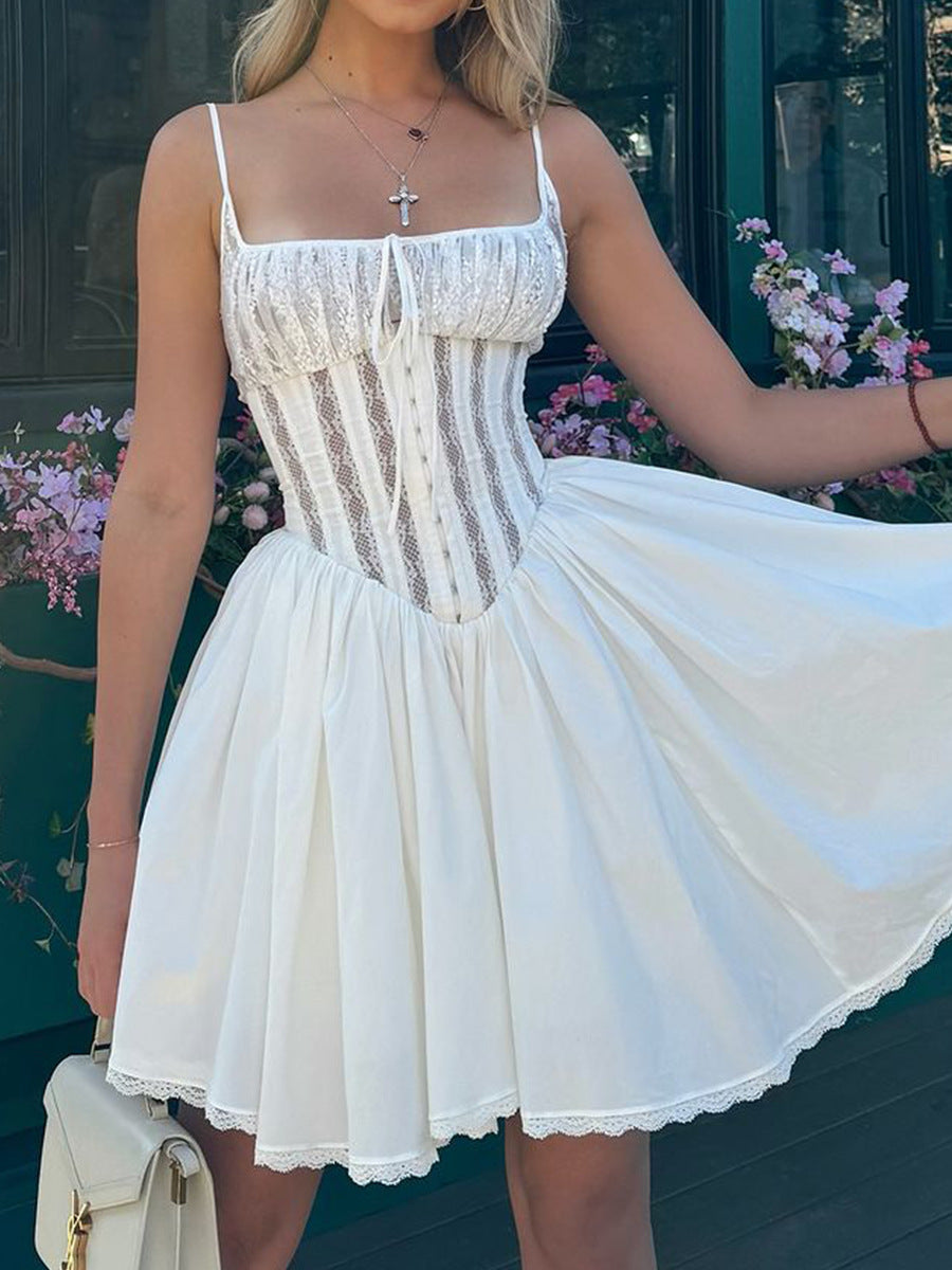 Women Sexy Lace Backless Sexy White Suspender Skirt Tutu Skirt 3