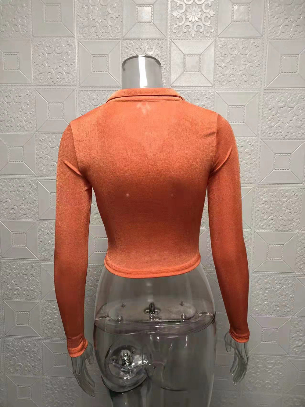 Women Sexy Pleated Turndown Collar Long Sleeve Shirt 21