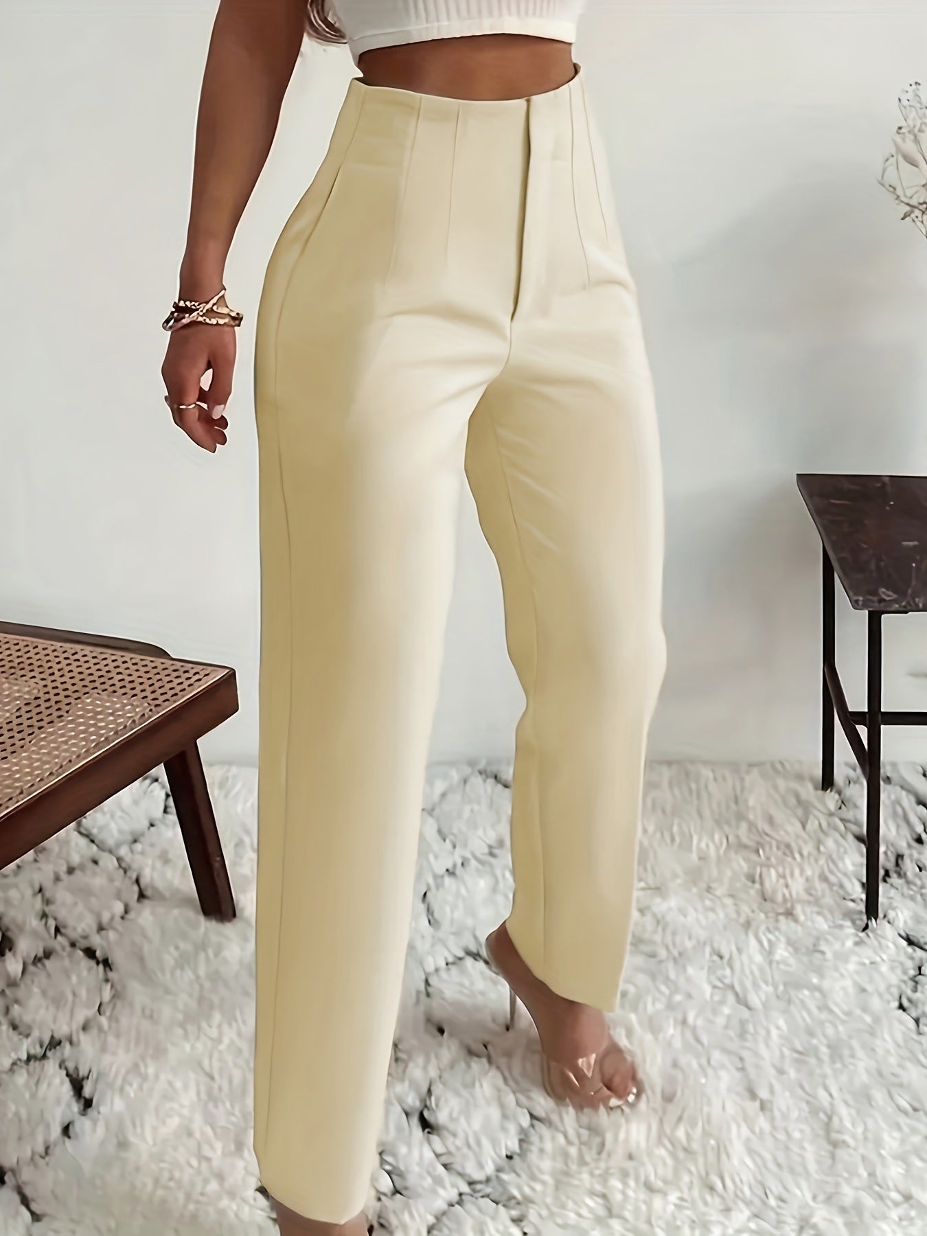 Women's Summer Pleated Casual High-Waist Solid Color Slim Pants 6