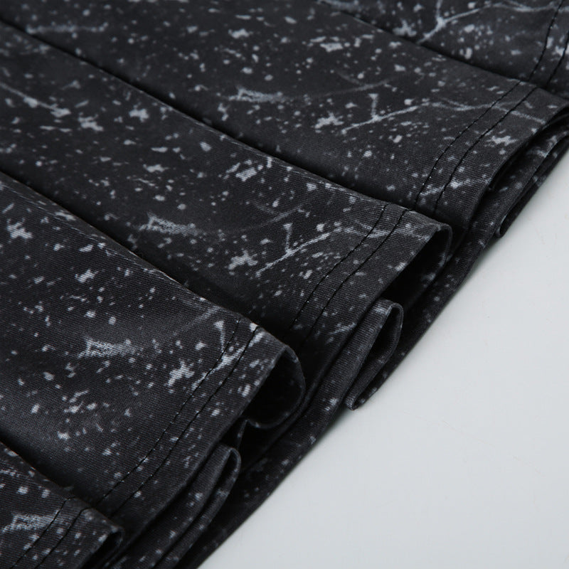 Sexy Women's Tie-Dye Print Short-Sleeved Lace-Up Crop Top Pleated A-Line Skirt Casual Two-Piece Set 19