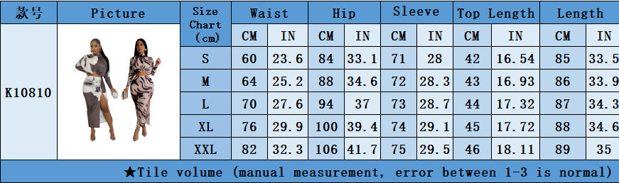 Women printed sexy long-sleeved Top and skirt two-piece suit 12