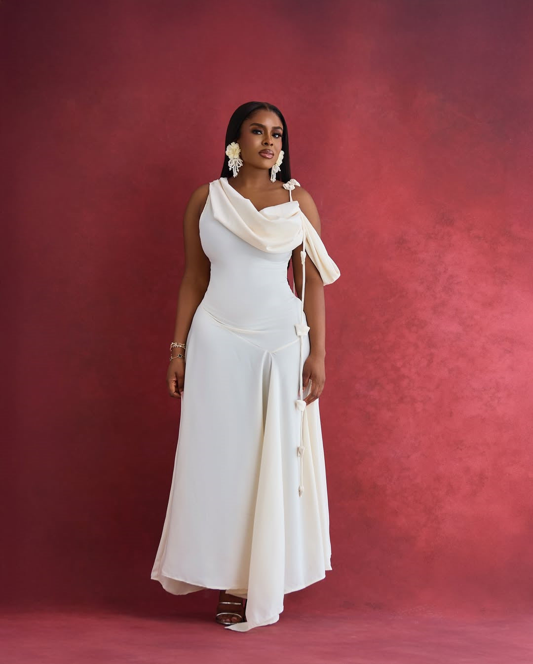 Women's Summer Chic Slash-Shoulder Slim Wasit Strap Maxi Dress 3