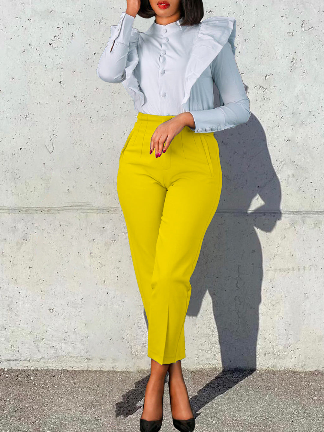 Plus Size Women Africa High Waist Solid Trousers