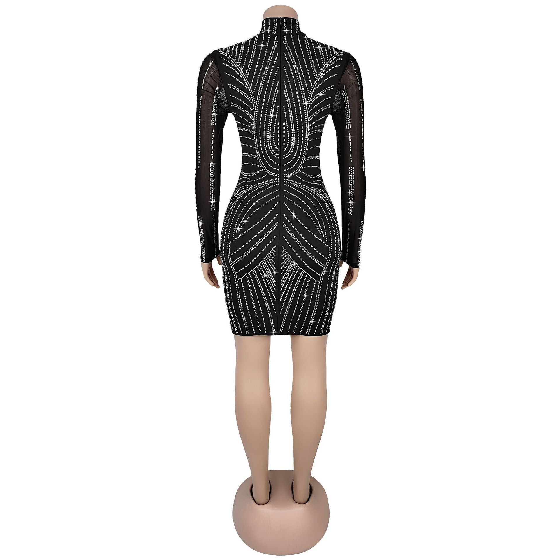 Women Sexy Mesh Beaded See-Through Dress 6