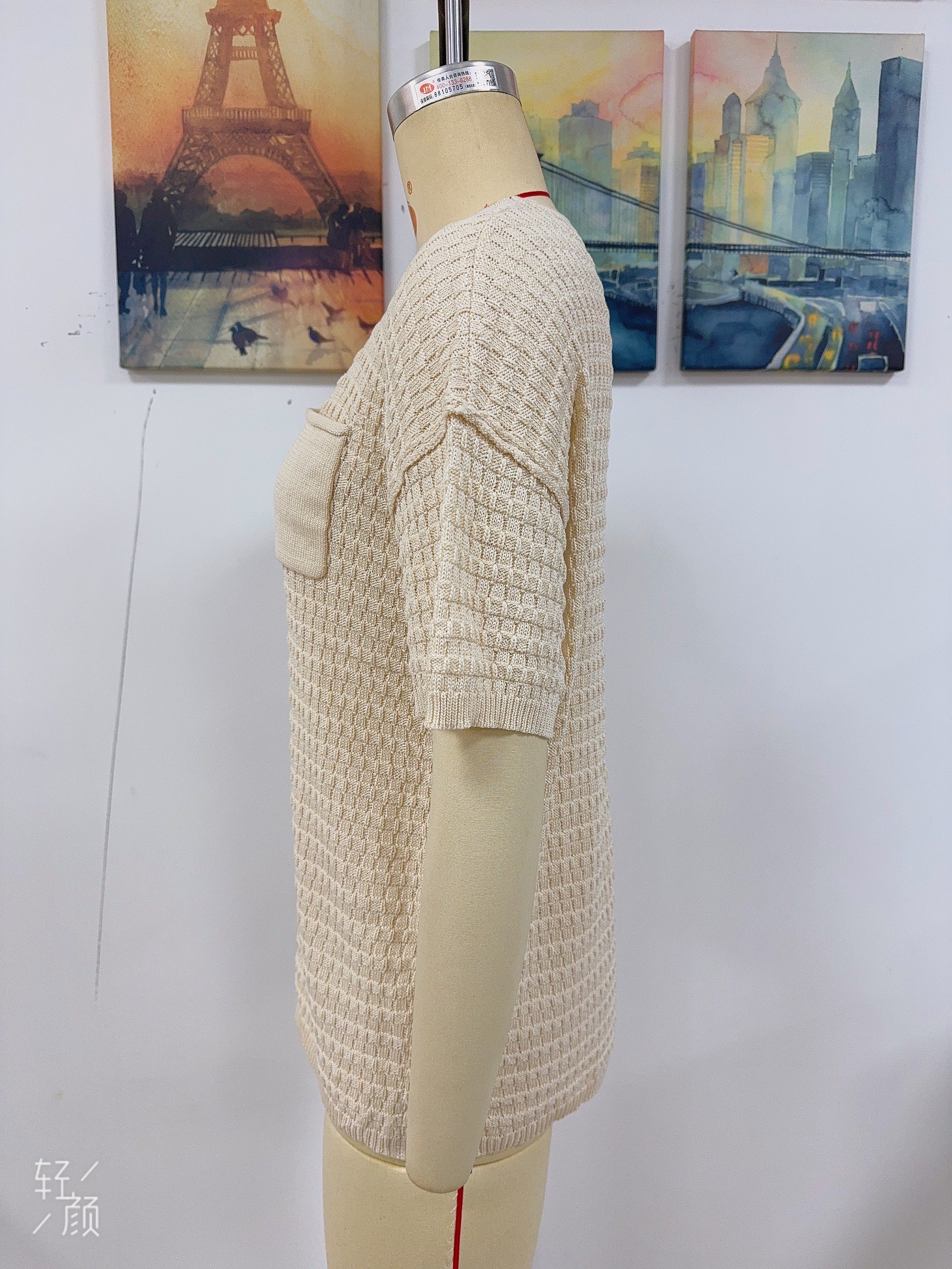 Women Spring and Summer Pocket Short Sleeve Solid knitting Blouse 19