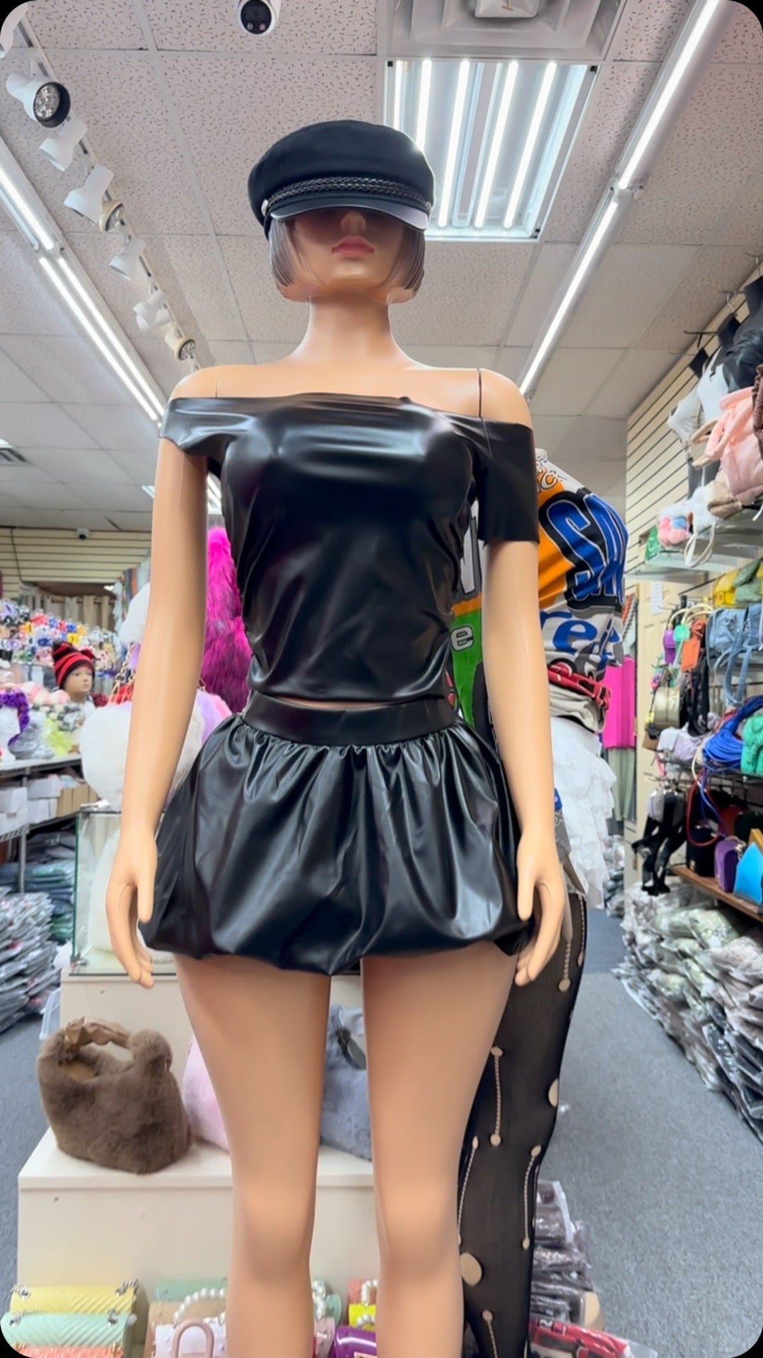 Women Pu-Leather Top and Skirt Two-piece Set 3