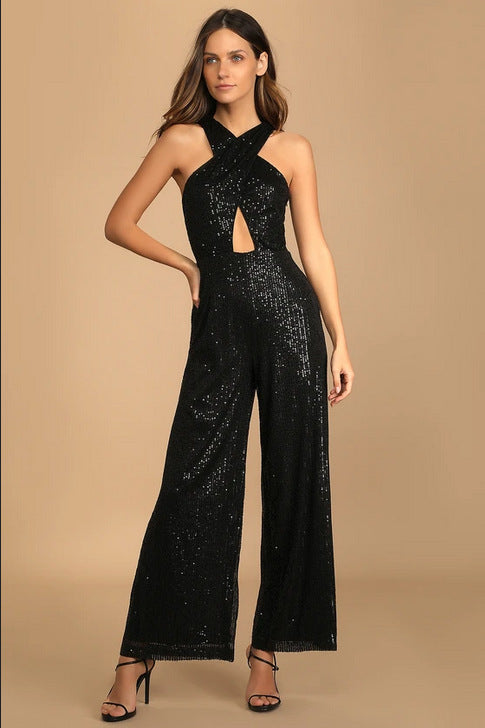 Women's Cross Strap Sequin Sexy Party Jumpsuit 10