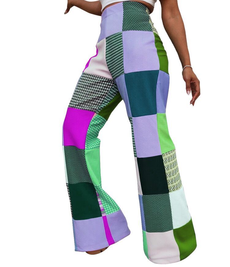 Women Casual Printed Plaid Casual Pants 16