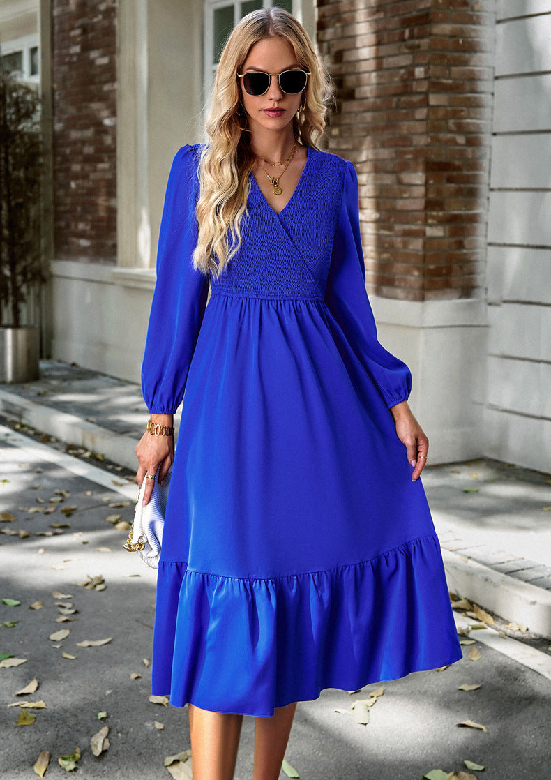 Women's Autumn And Winter V-Neck Solid Color Dress 3