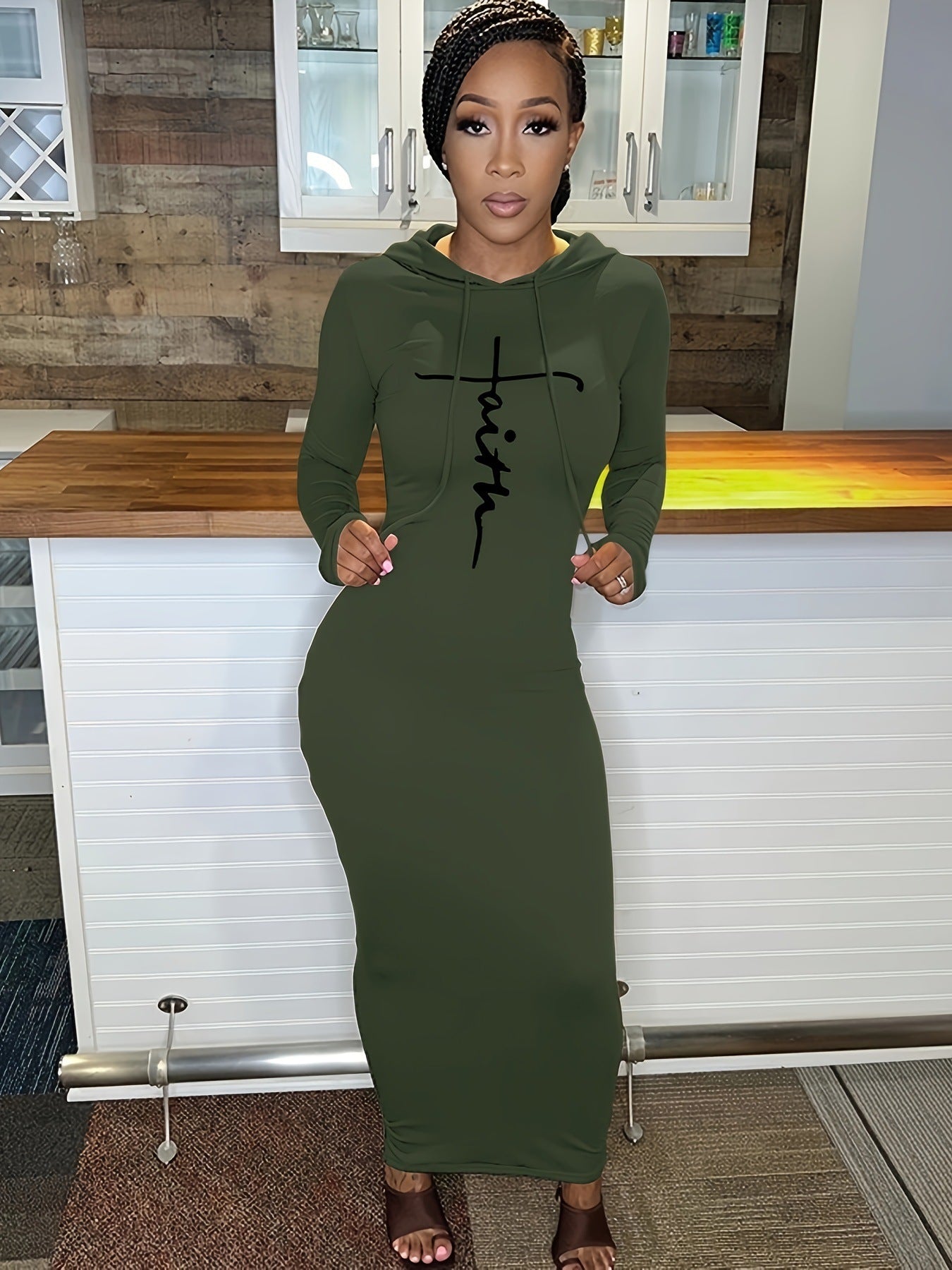 Women Casual Solid Hooded Dress 9