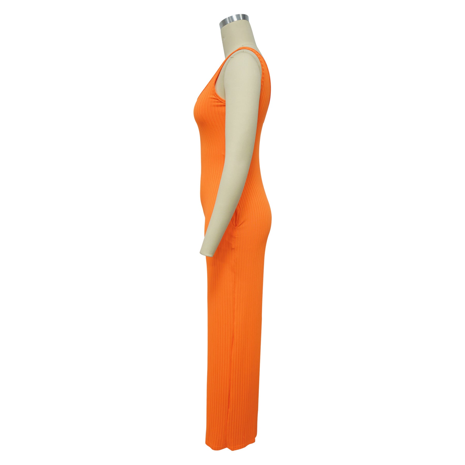 Women’s Fashion Ribbed High-Stretch Cape Top Sleeveless Jumpsuit Set 24