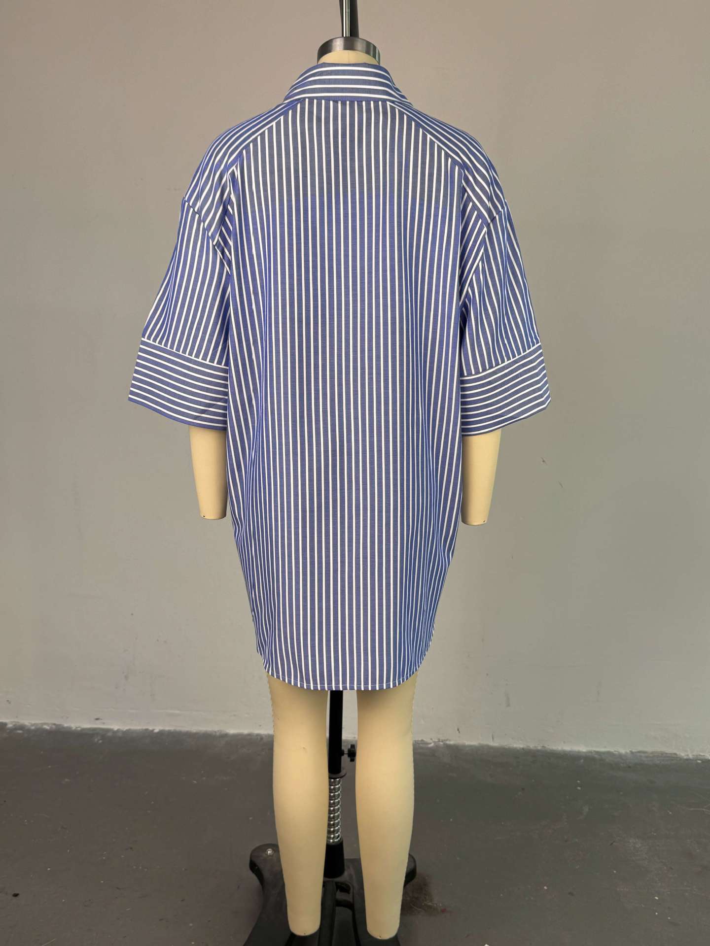 Women summer blue striped long-sleeved shirt Top 9