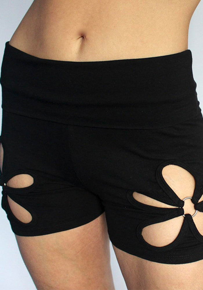 Fashionable Hollow Floral Shorts Outdoor Wear Patchwork Ring Casual Sweatpants