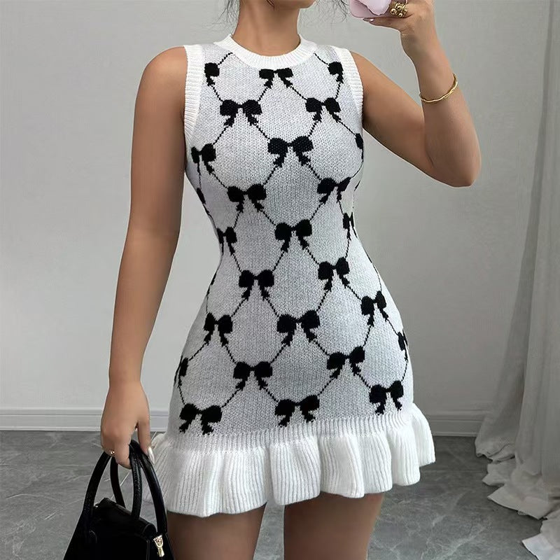 Women Summer Bow Jacquard Knitting Sleeveless Dress 3