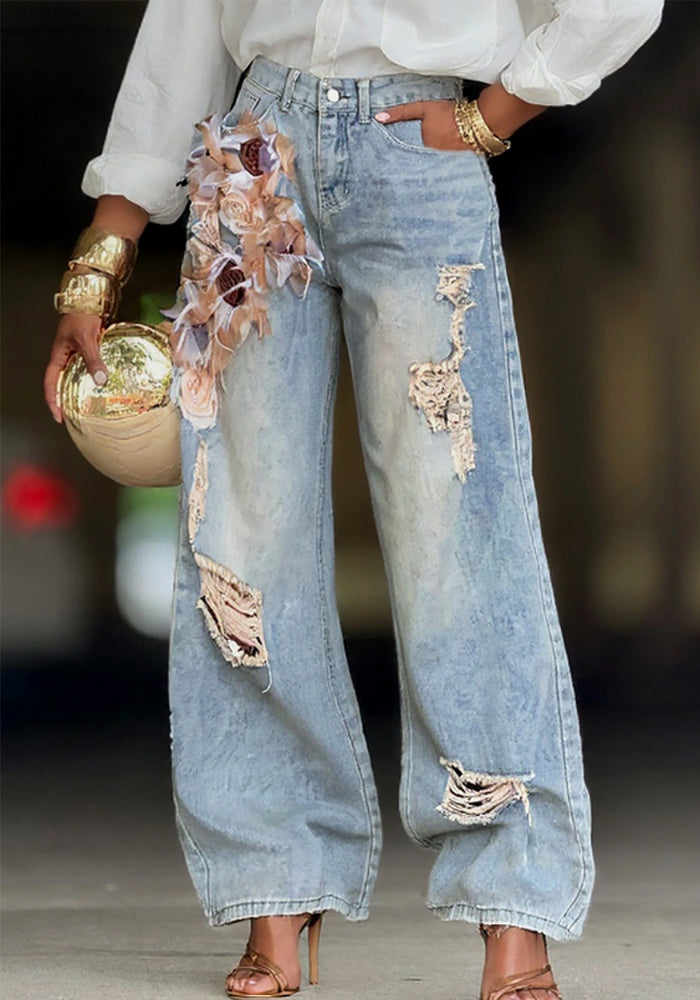 Rose Ripped Women's Denim Pants