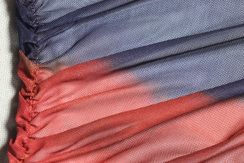 Women's Fashion Printed Round Neck Long Sleeve Split Pleated Trend Dress 13