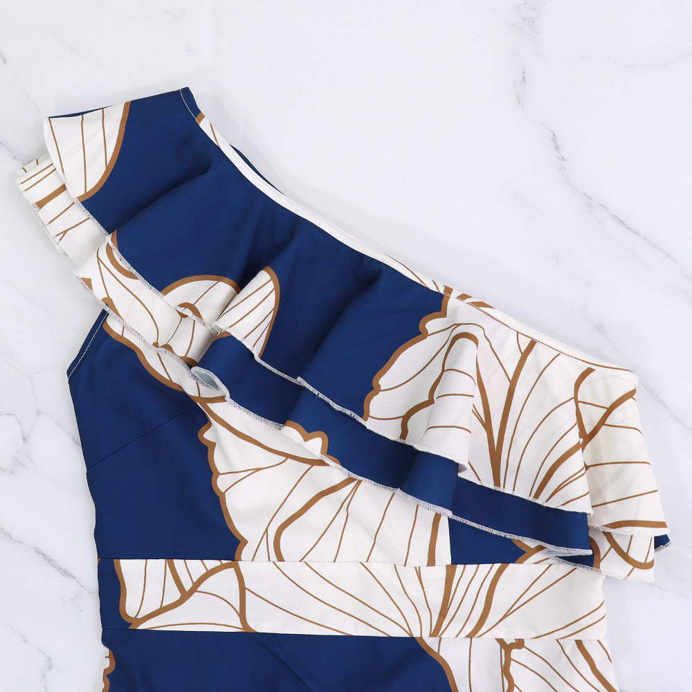 Ruffle Slash Shoulder Low Back High Slim Waist Women's Long Dress 8