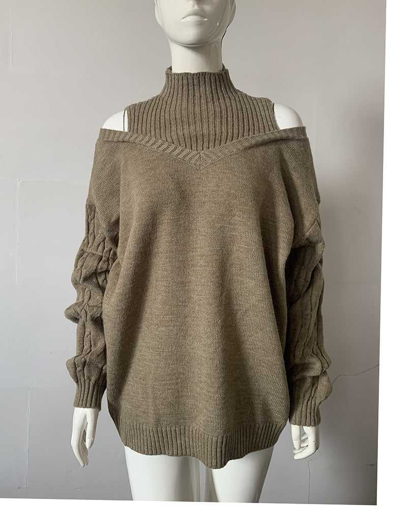 Women off-shoulder turtleneck loose sweater 14