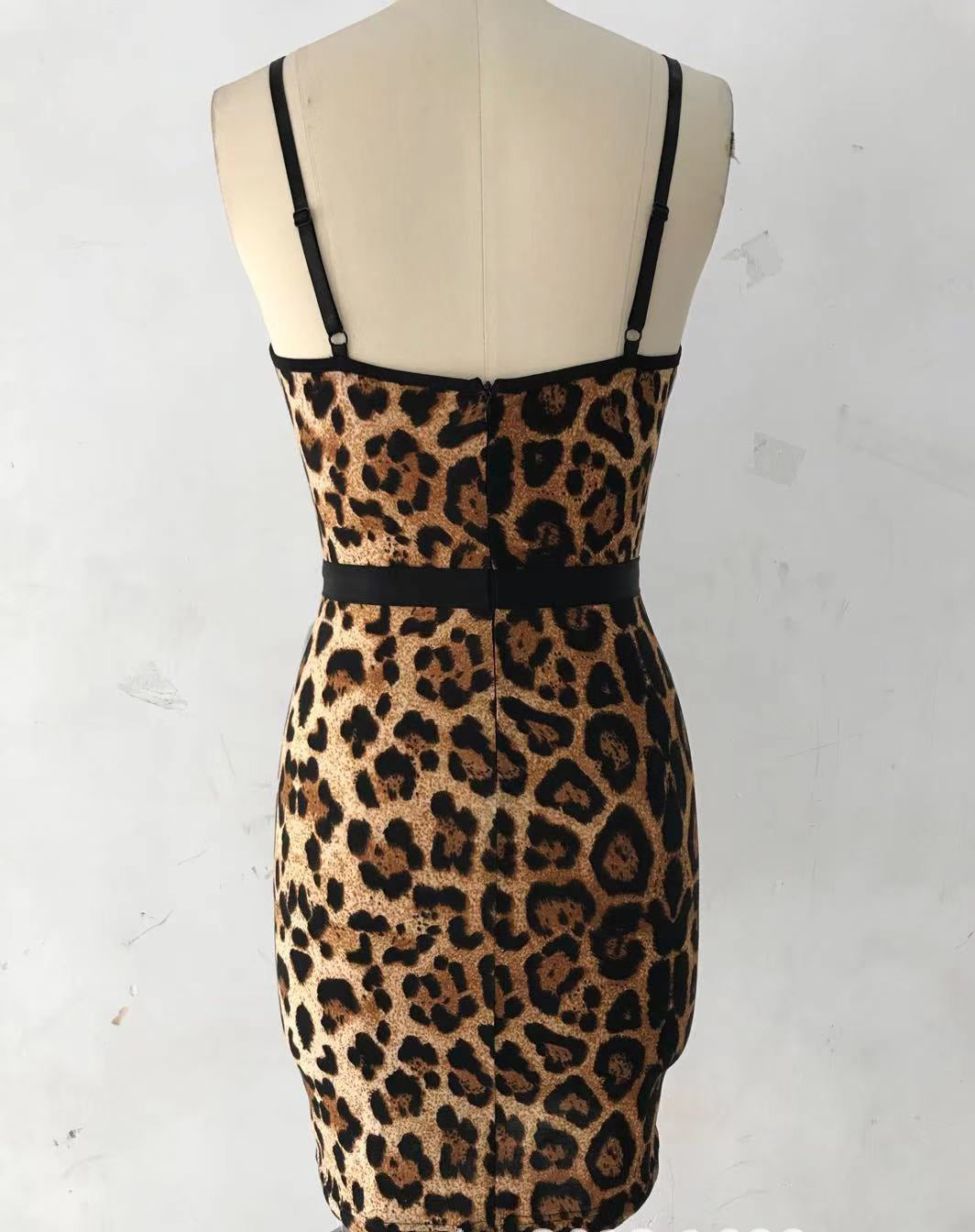 Women Leopard Print Strapless Patchwork Sexy Bodycon Dress 5