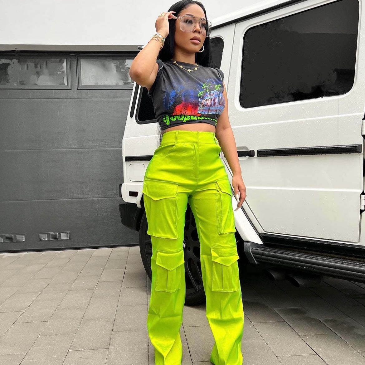 Women's Fashion Casual Solid Pocket Cargo Pants