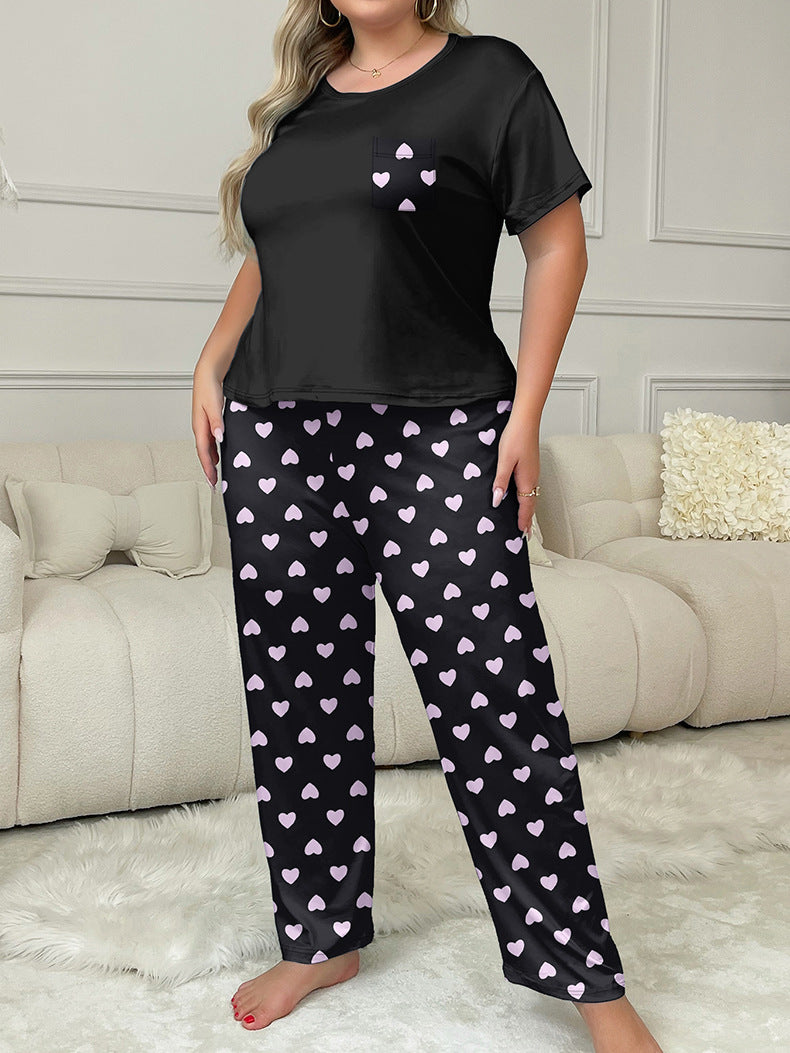 Short Sleeve Set Summer Women's Home Clothes Heart Print Print Plus Size Pajamas 4