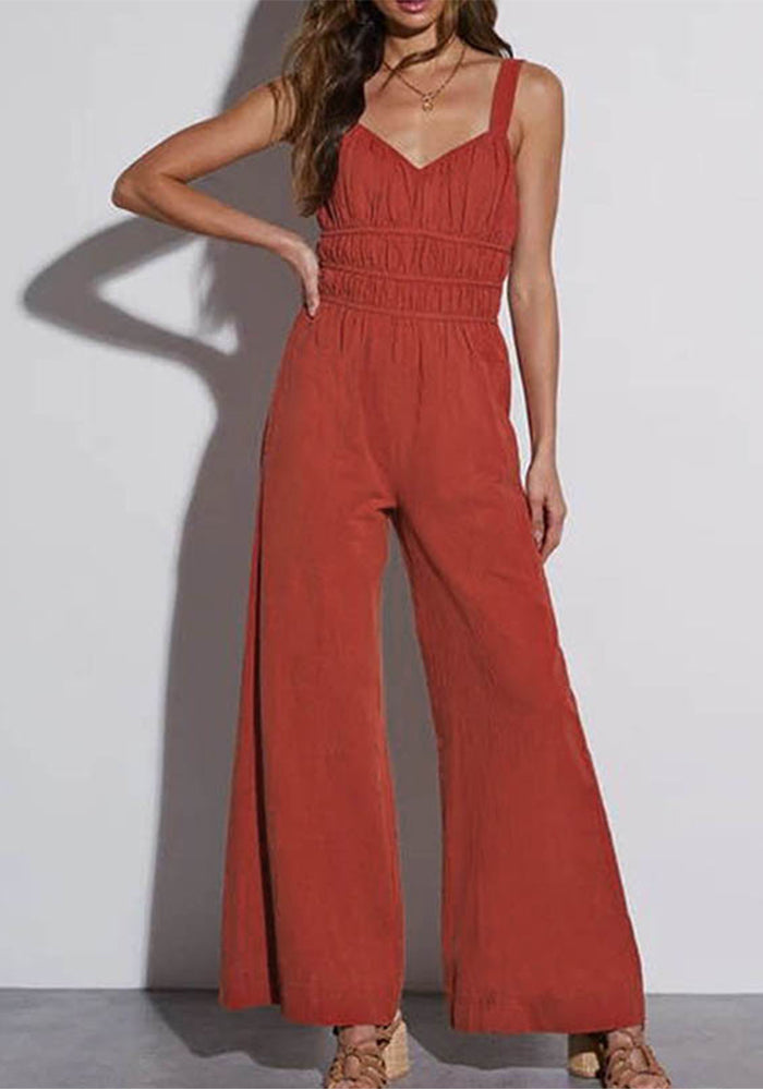 Women Pleated Summer Suspender Jumpsuit