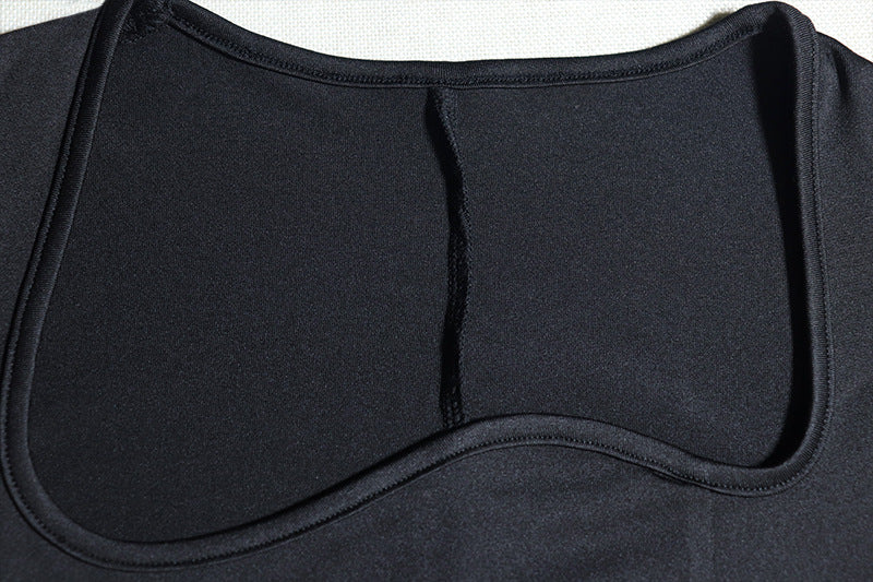 Fashionable Round Neck Solid Color Bell Bottom Sleeve Slit Slit Midi Dress 15