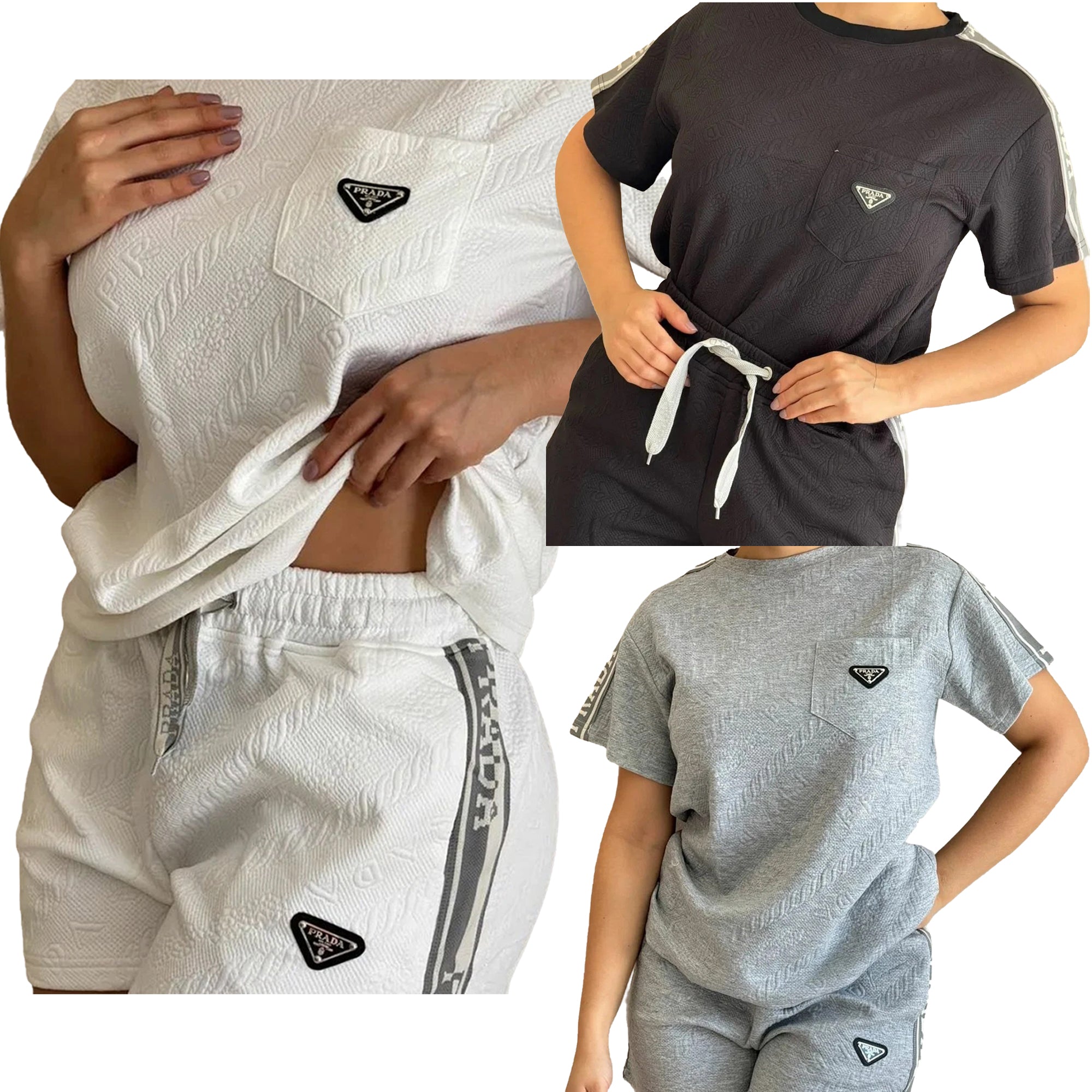 Women embossed short sleeve Top and shorts two-piece set 14