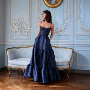 Summer Lace-Up Waist Slim Mesh Jacquard Strap Maxi Dress 5