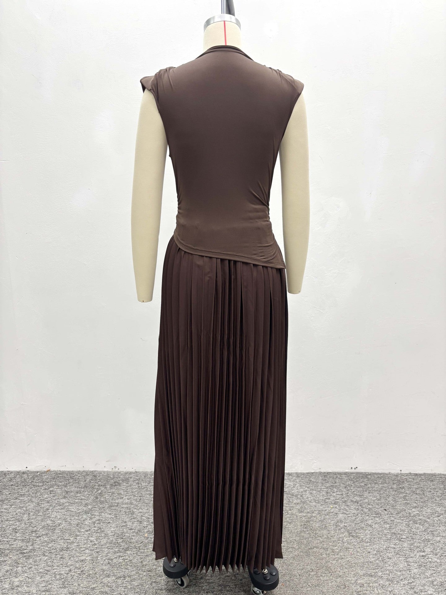 African Women Solid Irregular Sleeveless Crop Top Pleated Skirt Two-piece Set 7