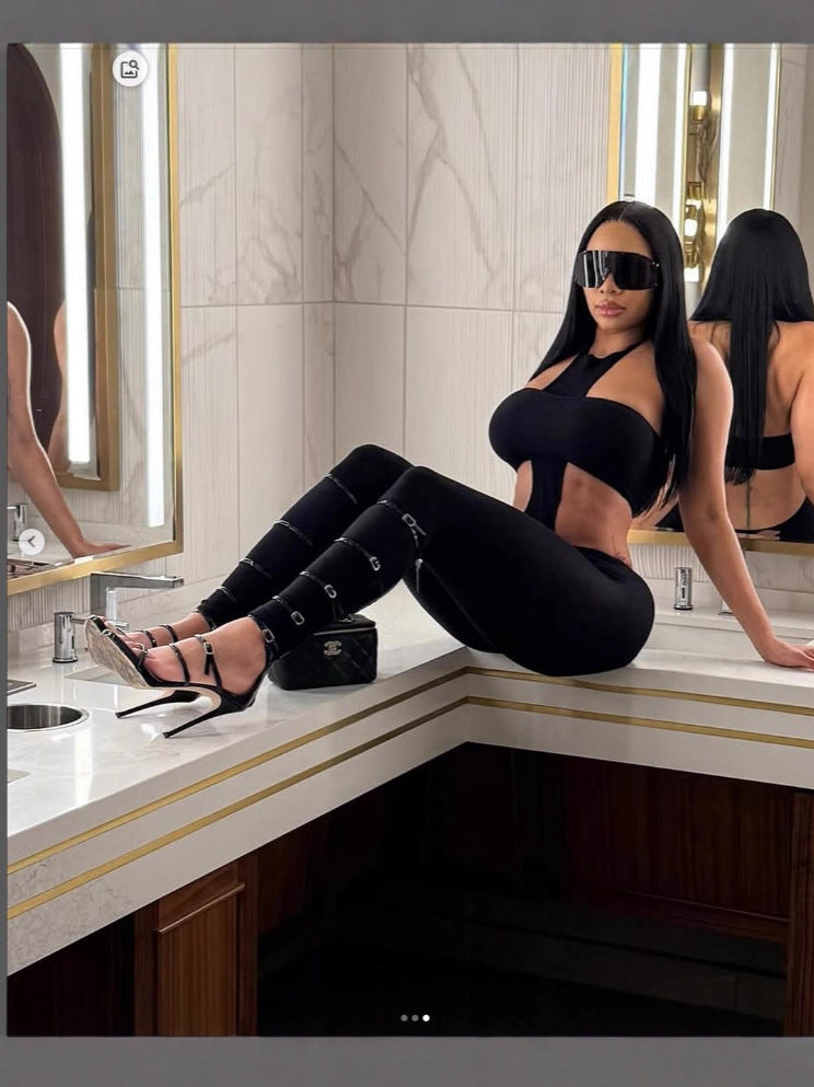 Women Sexy Strapless Halter Neck Top and Pants Two-Piece Set 4