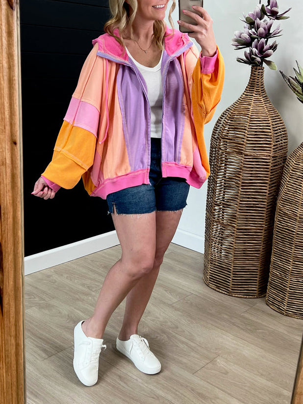 Women Color Block Hooded Oversized Jacket 6