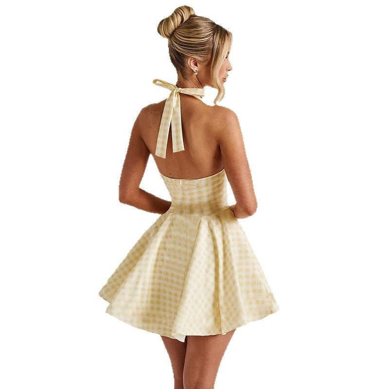 Spring Sexy Deep V Low Back Halter Neck Short Dress 5