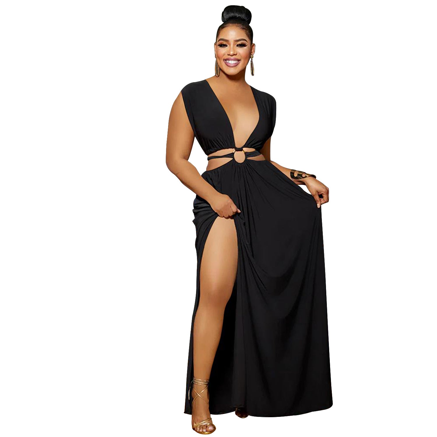 Fashion Women's Solid Low Back V-Neck Sleeveless Long Dress 12