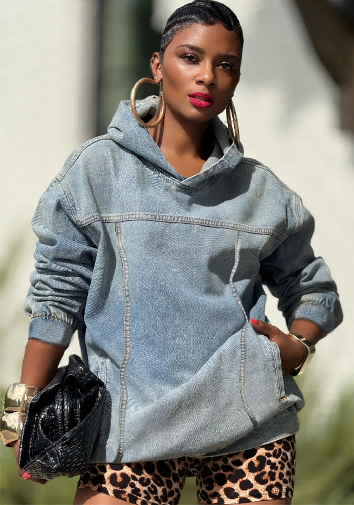 Denim Hooded Loose Hoodie