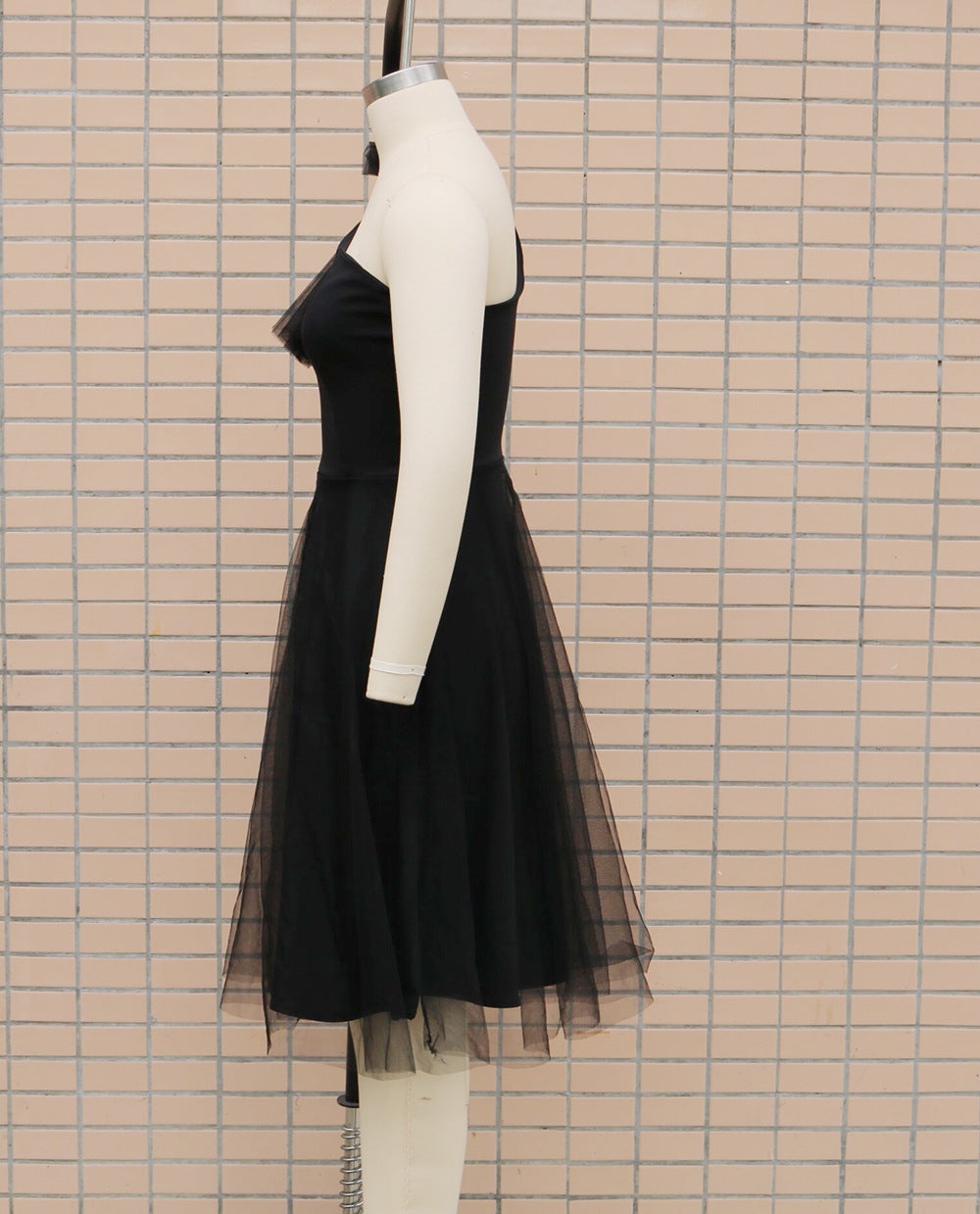 Women One Shoulder Sleeveless Mesh Patchwork Dress 16