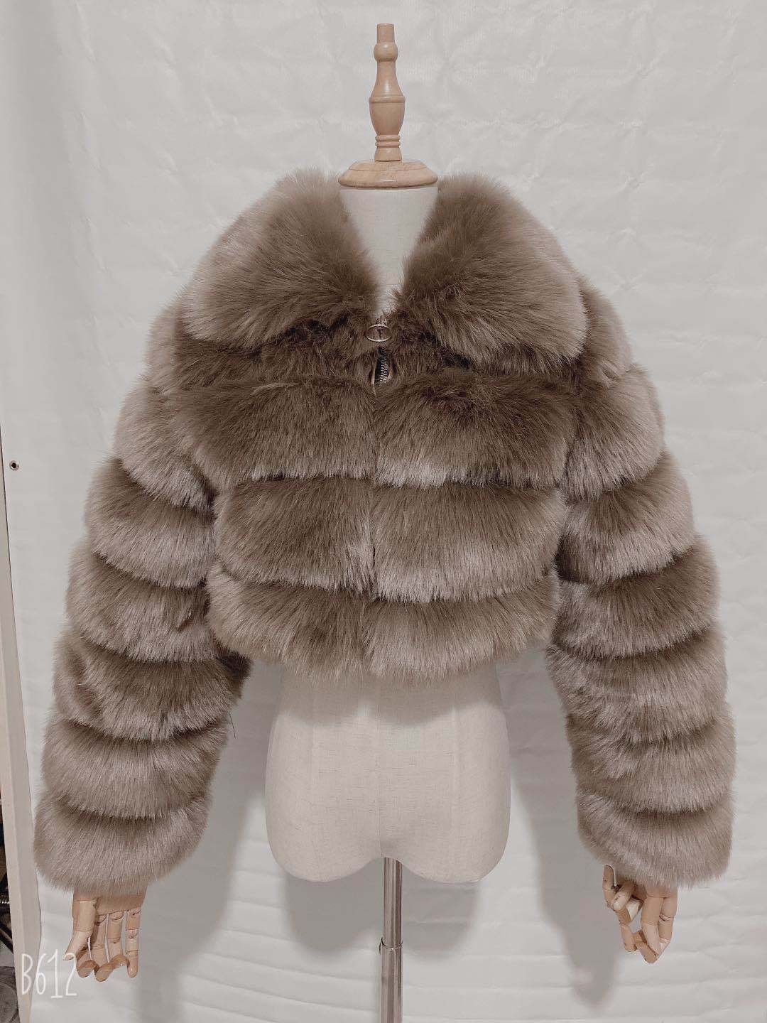 Long Sleeve Turndown Collar Faux Fur Women's Jacket 20