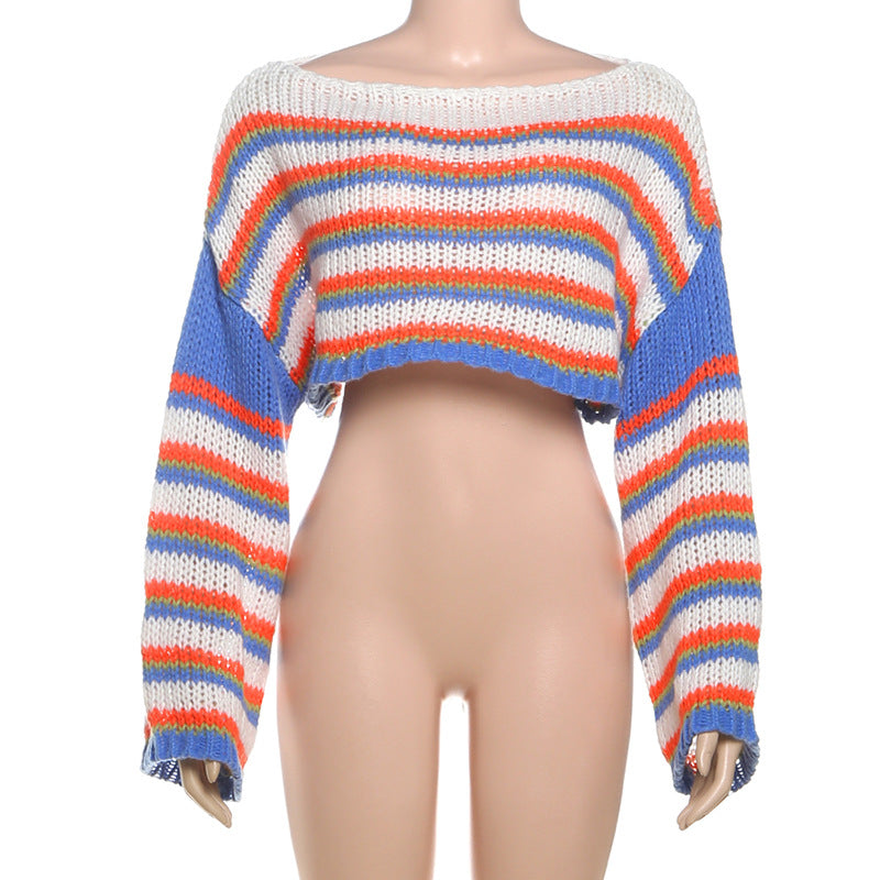 Women Fall/Winter Long Puff Sleeve Striped Sweater 4