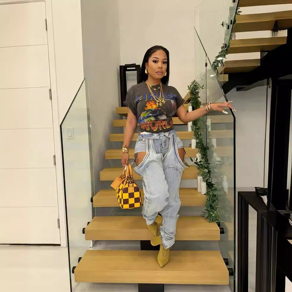 High Street Fashion Hollow Denim Pants 3