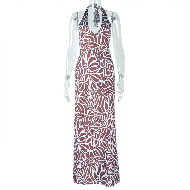 Women Backless Printed Strap Dress Sleeveless U-Neck Dress 8