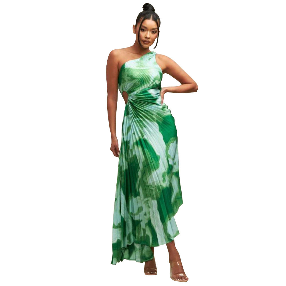 Women Slash Shoulder Sleeveless Pleated Maxi Dress 11