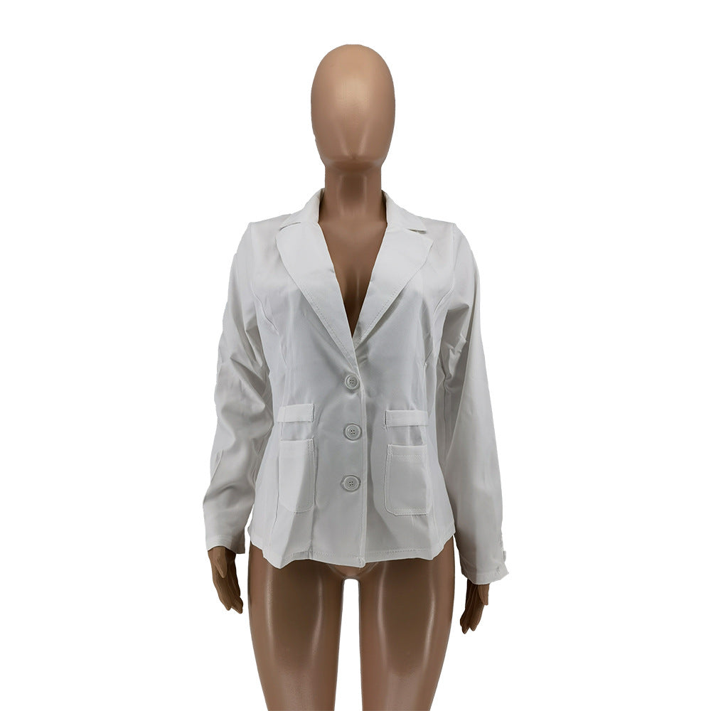 Women Solid Pocket Button Blazer 16