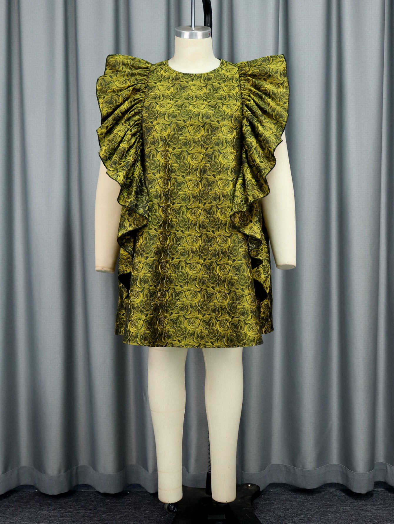 Printed Loose Plus Size Ruffle Edge Women's Dress 3