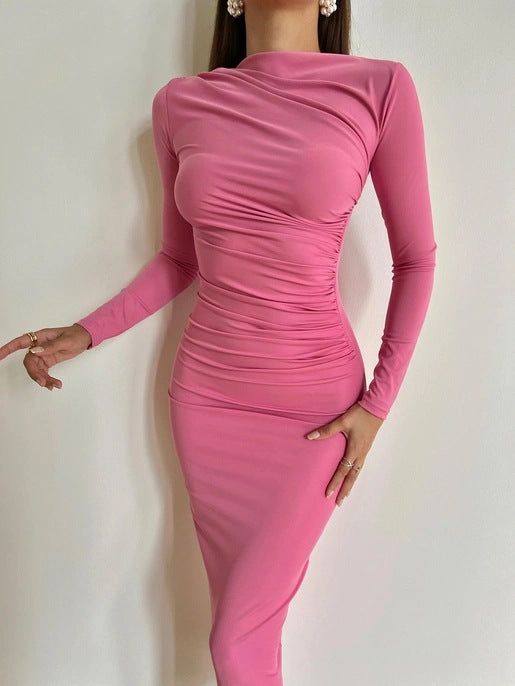 Women Sexy Zipper Long Sleeve Off Shoulder Dress 5
