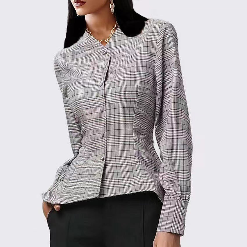 Autumn Winter Plaid Slim Fit Long Sleeve Shirt 4