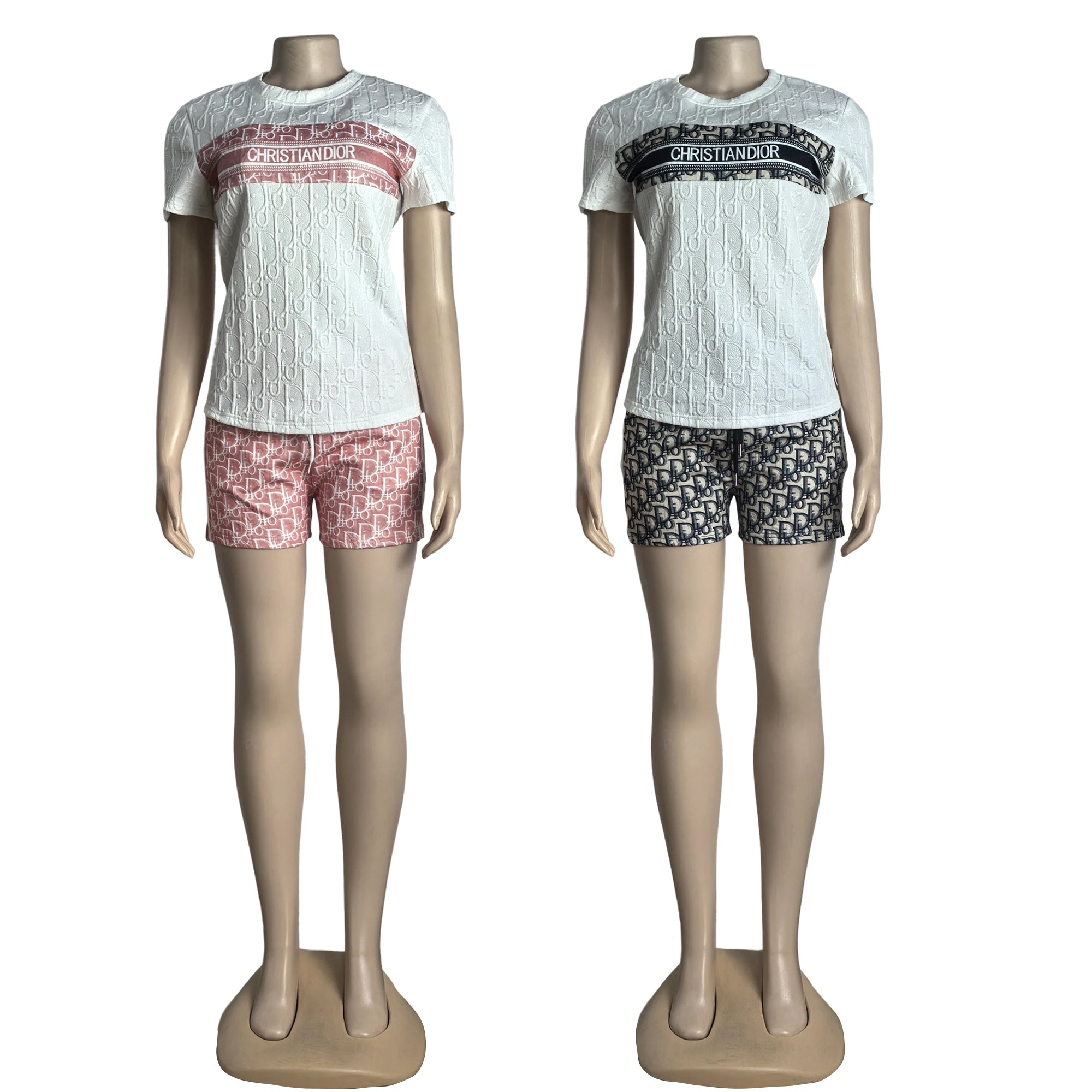 Women Career jacquard short sleeve Top and shorts two-piece set 4