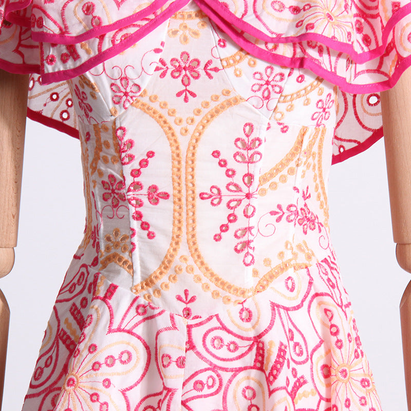 Summer Off Shoulder ruffle embroidered lace Slim Waist Slim Fit Holidays style dress 26