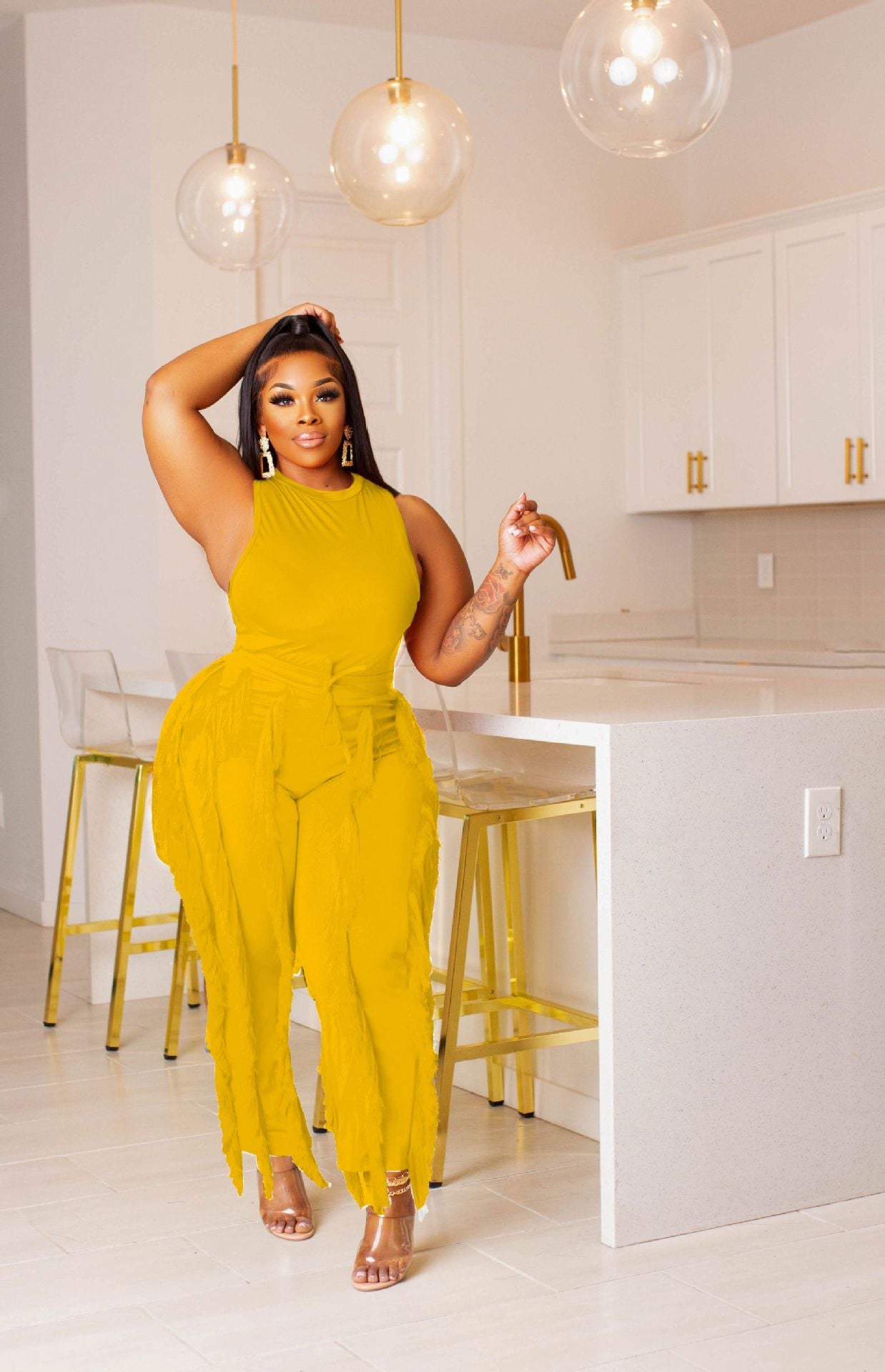 Women's Solid Color Tassel Two Piece Suit 8