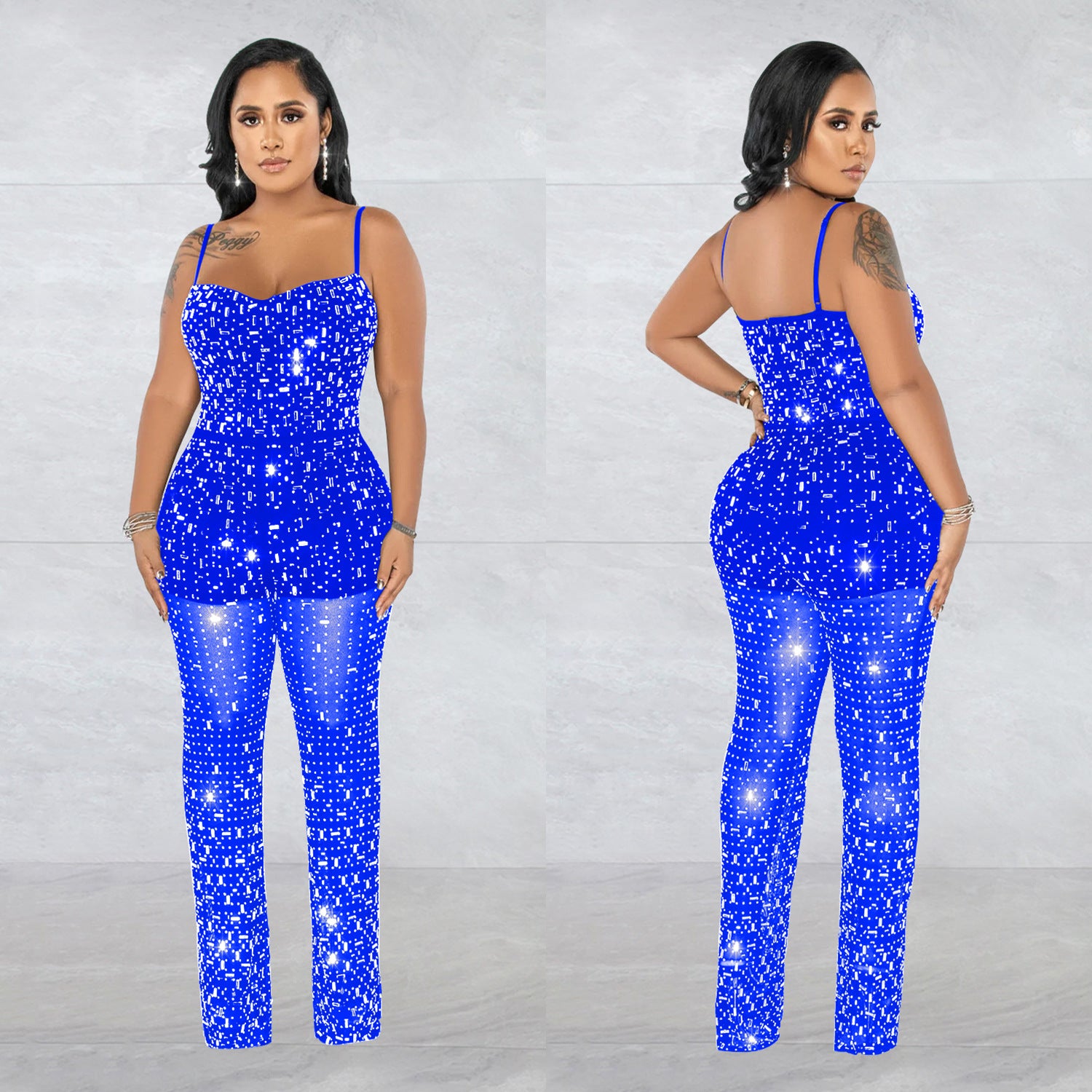 Ladies' Fashion Beaded Mesh Sleeveless Jumpsuit 4