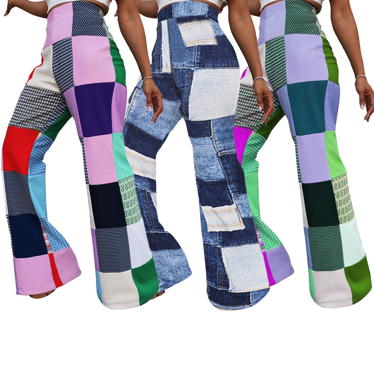 Women Casual Printed Plaid Casual Pants 5